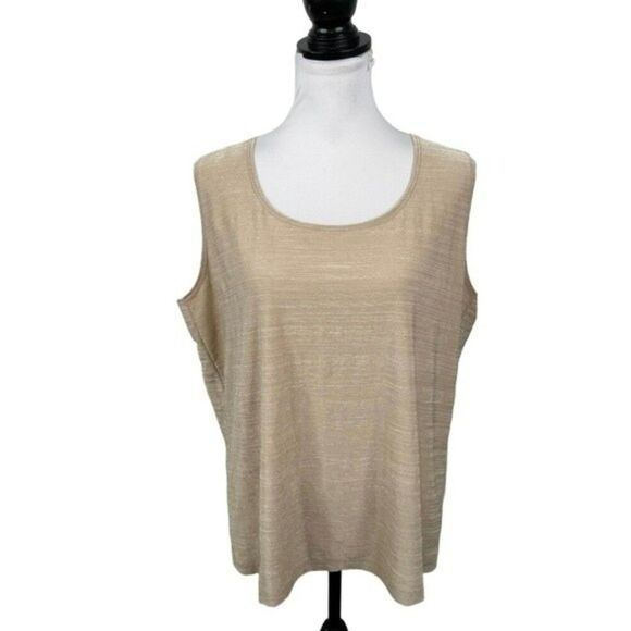 Dressbarn Blouse Plus Sz 1X Sleeveless Metallic Beige Minimalist Layering Top - Picture 1 of 11
